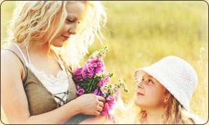 Woman and child in field